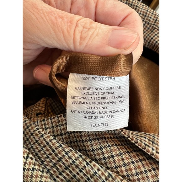 TeenFlo Jacket Womens Sz 8 Plaid Double Breasted Trench Coat Belted Tan - Picture 12 of 13